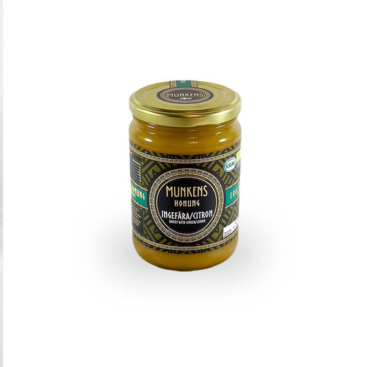 Munkens Honung Ingefära & Citron – Svensk Kallrörd Rå Honung, 500g