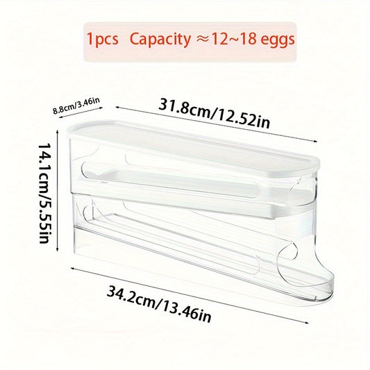Kitchlark ägglåda med måttangivelser, 31,8 x 34,2 x 14,1 cm, kapacitet 12-18 ägg per nivå
