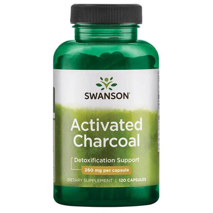 Aktivt kol, Activated Charcoal, 260 mg 120 kapslar Swanson - Tongkatbutiken.se