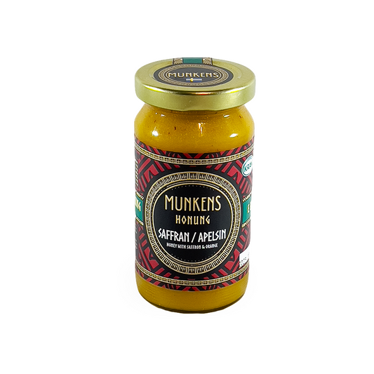 Munkens Honung Apelsin & Saffran – Svensk Kallrörd Rå Honung, 280g