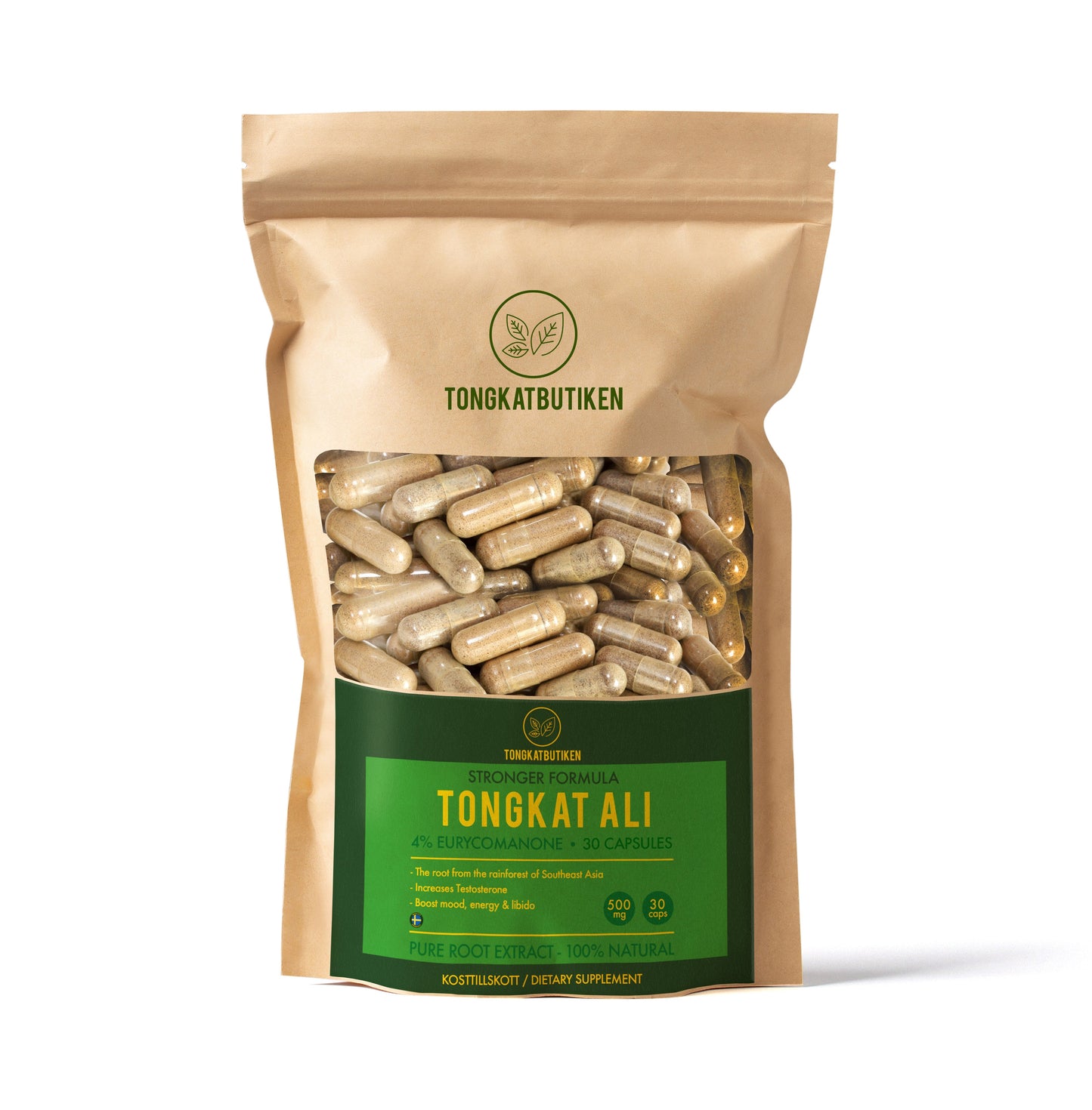 Tongkat Ali 4% Eurycomanone – Extra Stark, 500 mg, Svensktillverkad