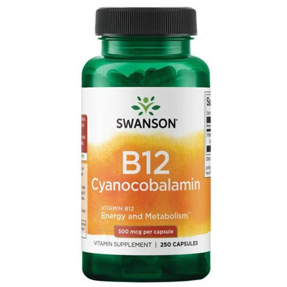 Vitamin B12 500 mcg, 250 kapslar Swanson - Tongkatbutiken.se