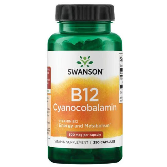 Vitamin B12 500 mcg, 250 kapslar Swanson - Tongkatbutiken.se