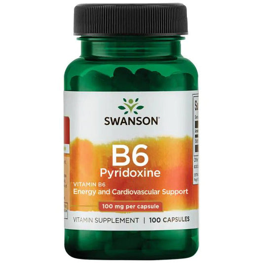 Vitamin B6 Pyridoxine 100 mg, 100 kapslar Swanson - Tongkatbutiken.se