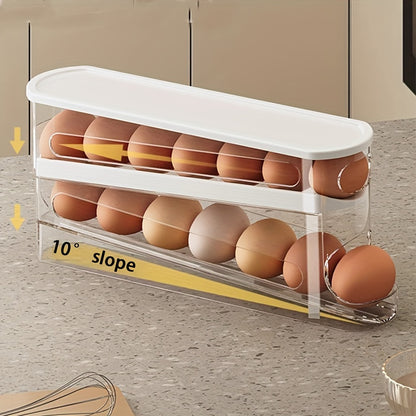 Kitchlark ägglåda på köksbänk med ägg, visar 10 graders lutning för rullning